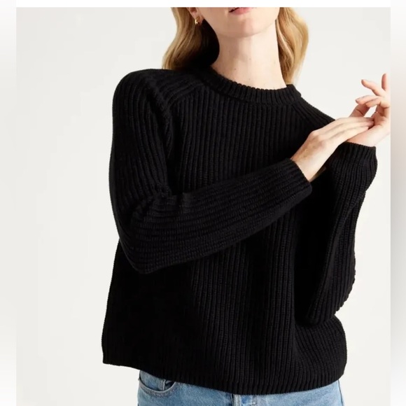 QUINCE 100% Organic Cotton Fisherman Crew Sweater black NWT Size Medium - Picture 2 of 14